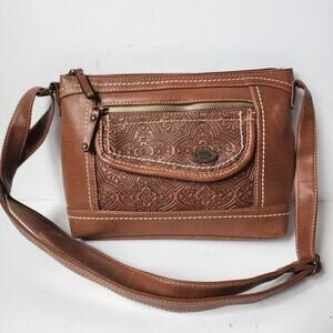 BOC Born Concept Purse Cross Body Boho Shoulder Bag Embossed Saddle Brown